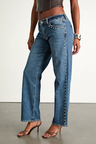 Kastela Dark Wash Denim Studded Low-Rise Jeans 1