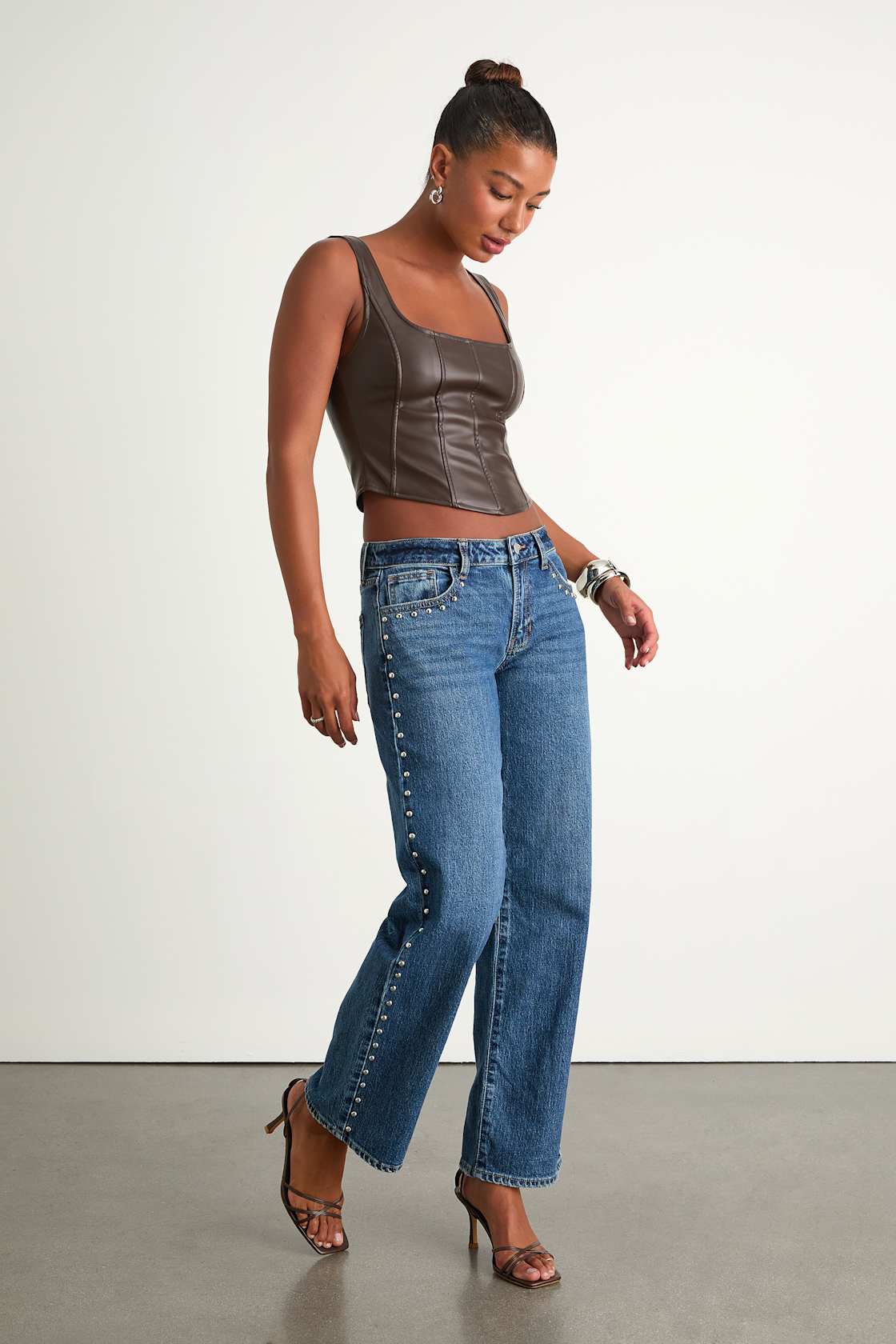 Kastela Dark Wash Denim Studded Low-Rise Jeans