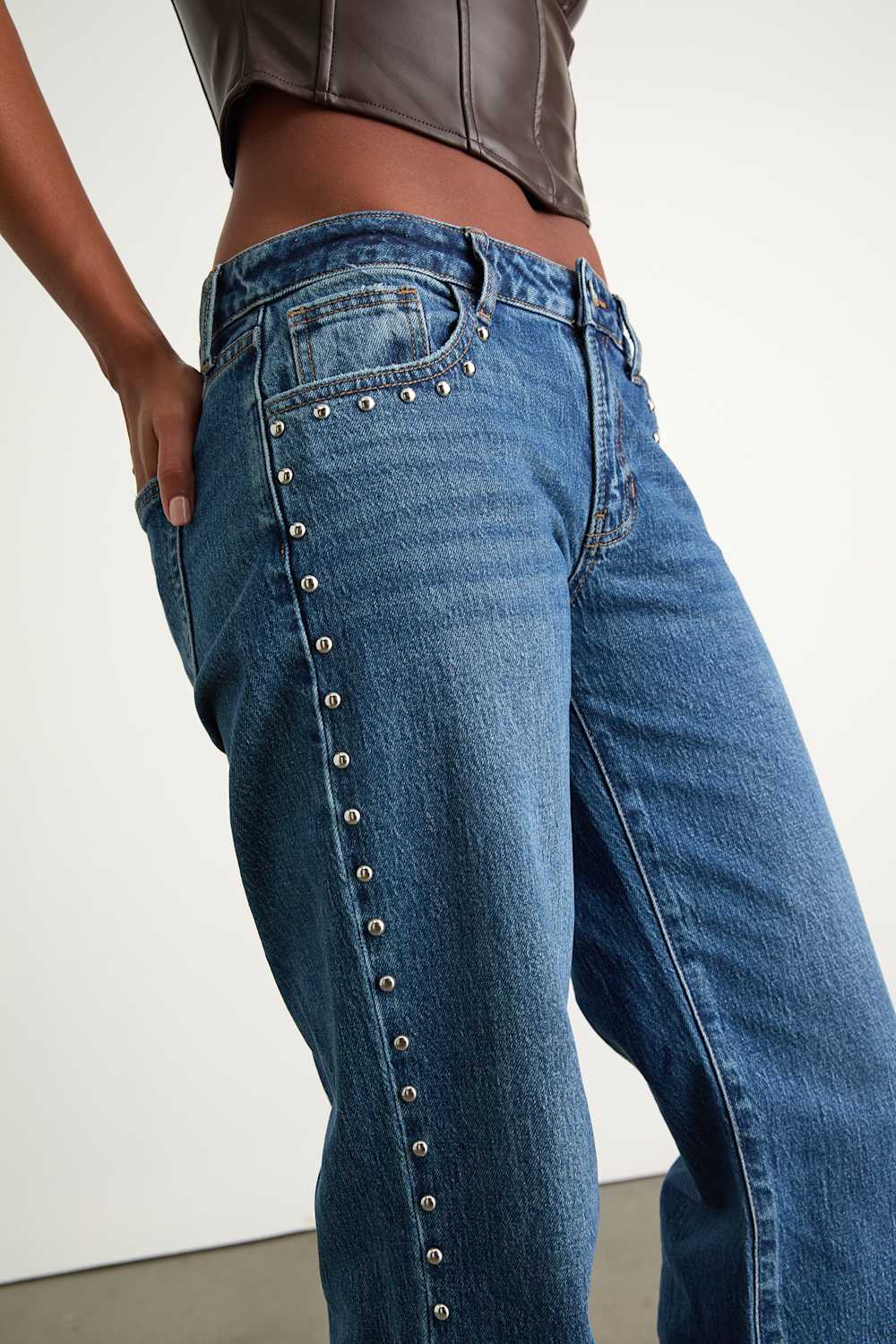 Kastela Dark Wash Denim Studded Low-Rise Jeans