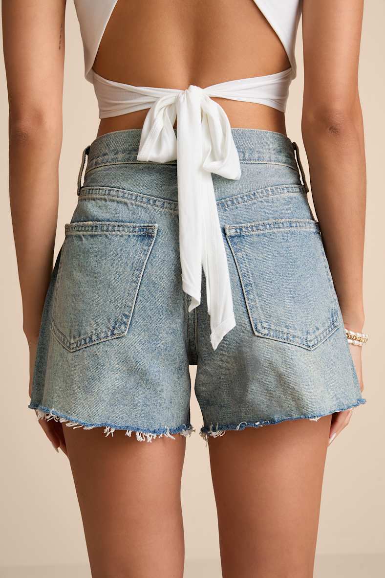 Audrea Medium Wash A-Line High-Rise Shorts