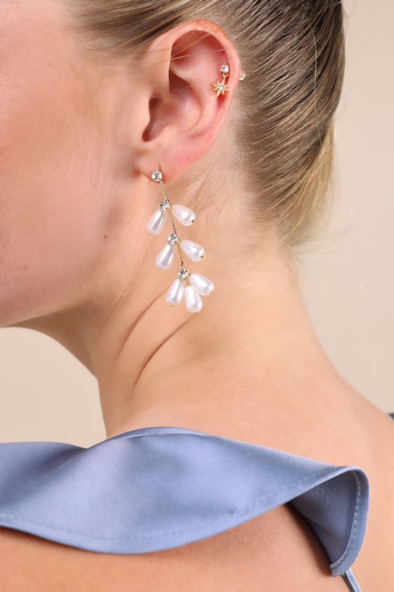 Renora Gold Rhinestone Pearl Drop Earrings 1