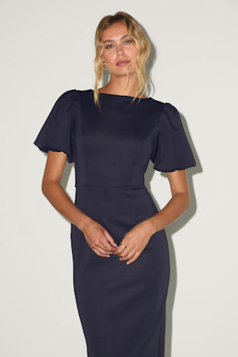 Simply Beloved Navy Puff Sleeve Bodycon Midi Dress 6