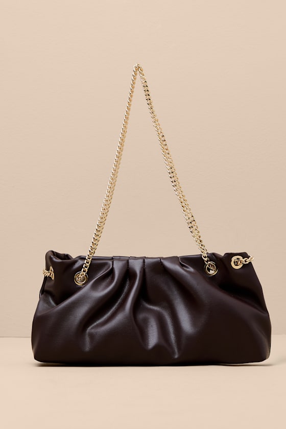 Sabren Dark Brown Pleated Chain Strap Shoulder Bag