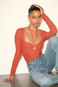 Brandy Rust Orange Long Sleeve Halter Sweater Top 1