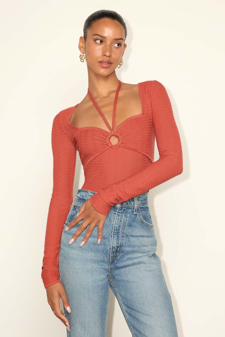 Brandy Rust Orange Long Sleeve Halter Sweater Top