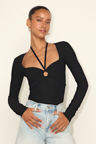 Brandy Black Long Sleeve Halter Sweater Top 1