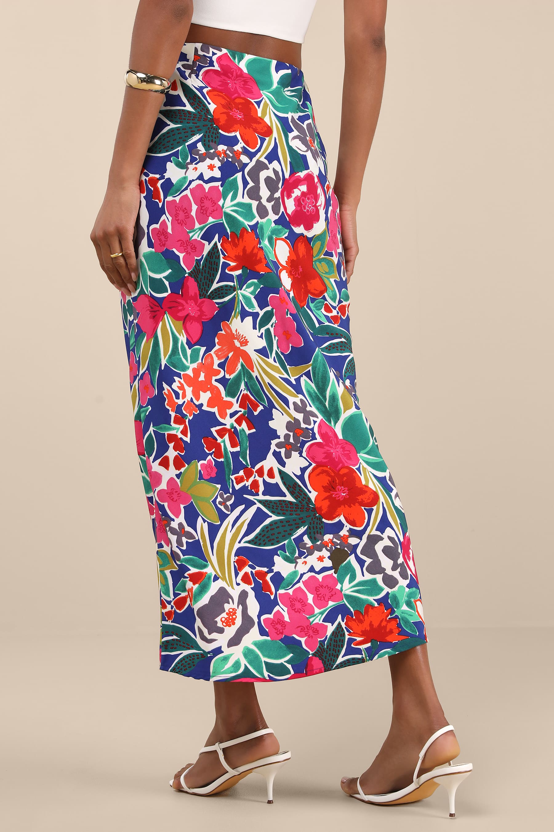 Sanaa Dark Blue Floral High-Rise Midi Skirt