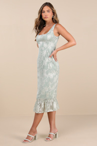 Elani Light Sage Floral Burnout Trumpet Midi Dress 7