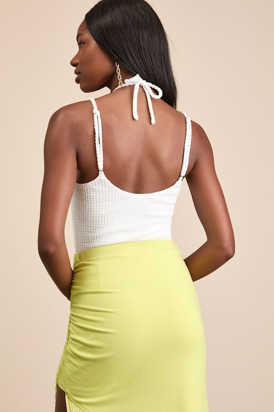 Lehua White Textured Knit Cutout Bodysuit 2