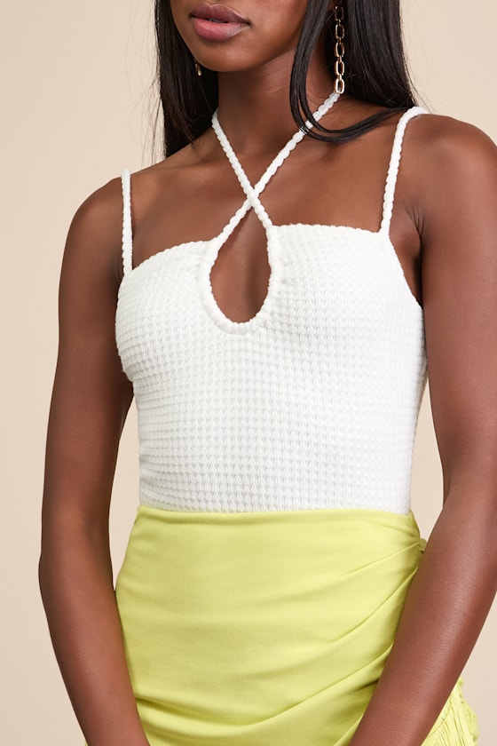 Sexy White Bodysuit - Textured Knit Bodysuit - Cutout Bodysuit - Image 5