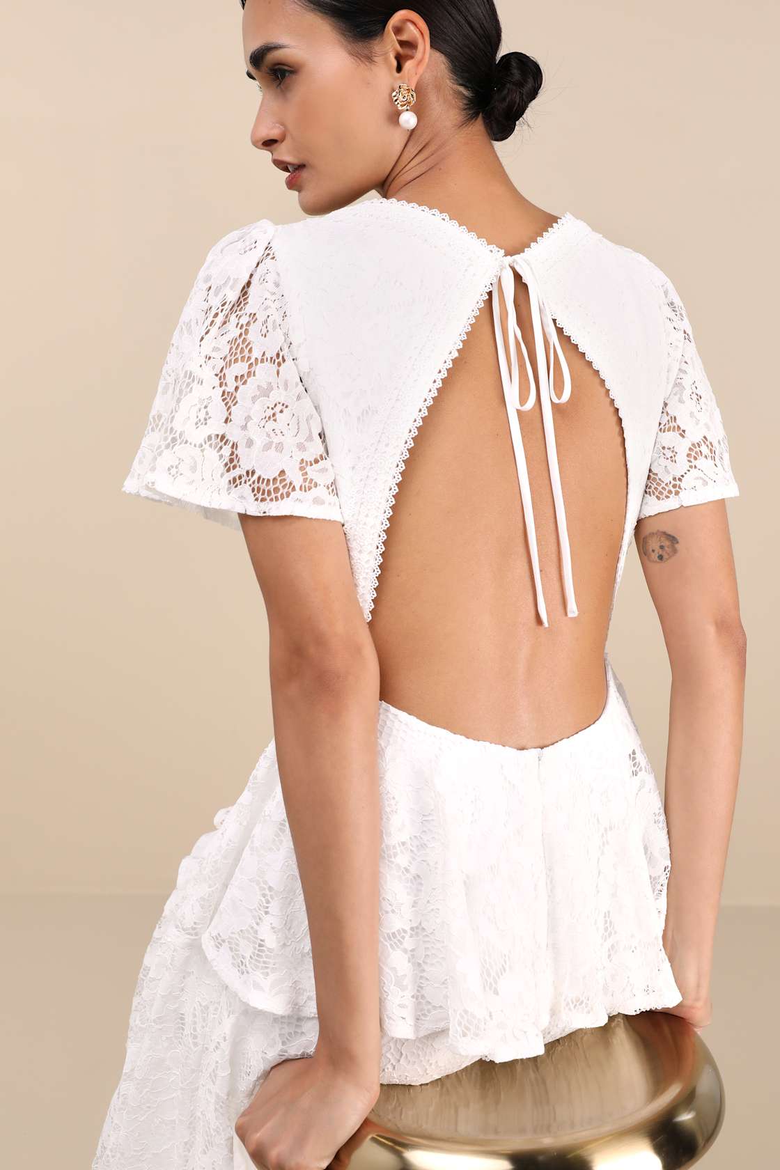 Delana White Crochet Lace Tiered Midi Dress