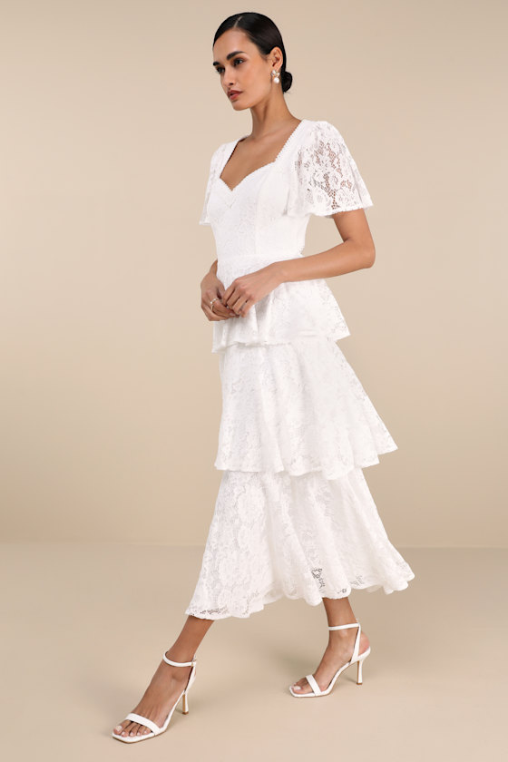 White Crochet Lace Dress - White Midi Dress - Backless Midi Dress