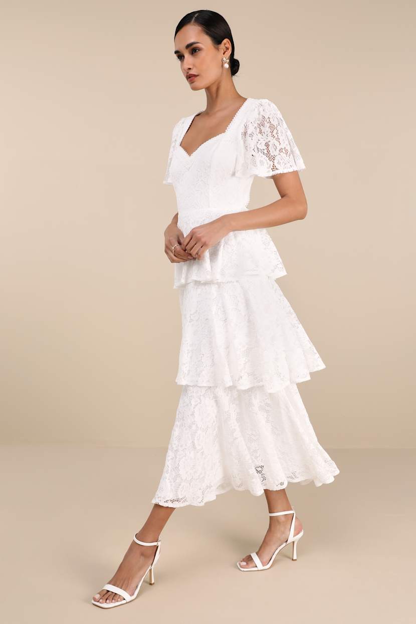 white lace dress with sleeves and open back Aimee Flutter Sleeve Open Back Mini Dress • Shop American Threads White / L main image 0