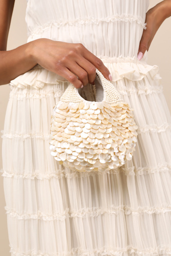Alaiza Cream Beaded Shell Handbag 1