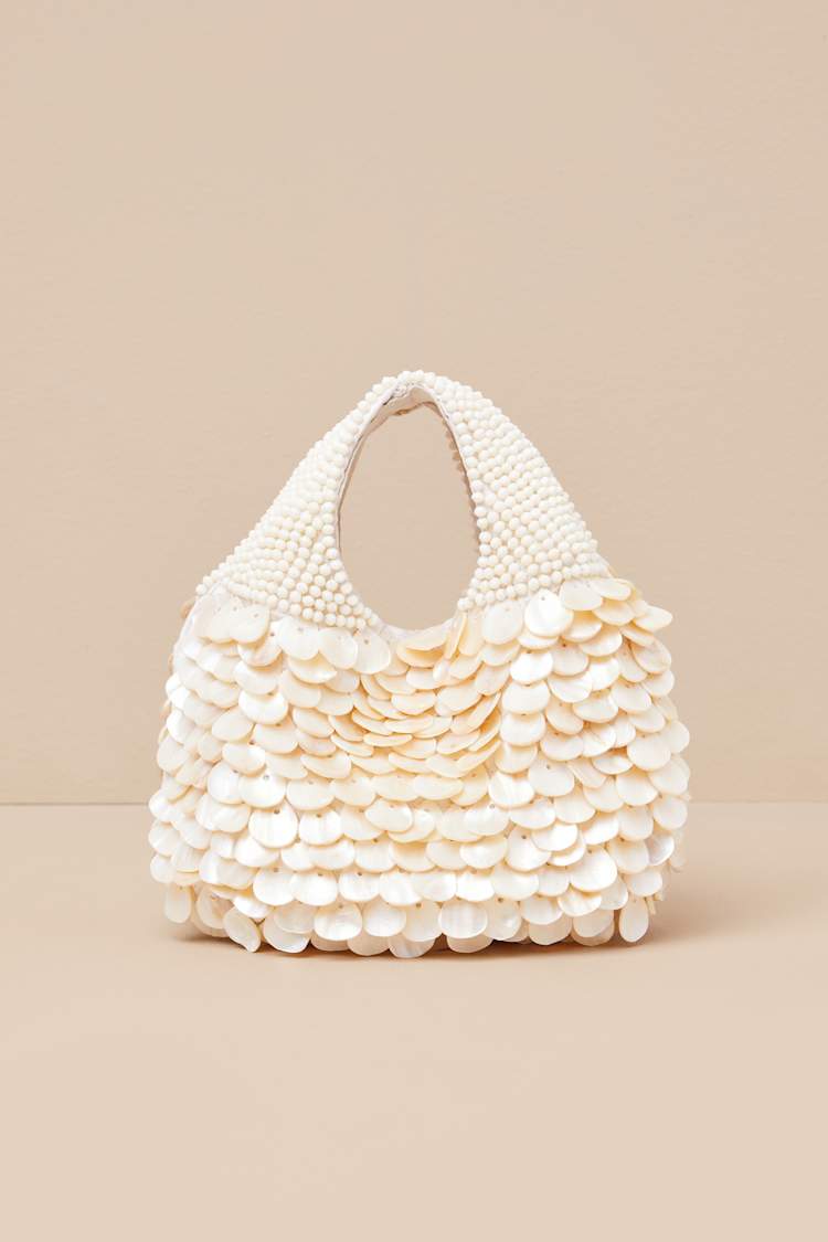 Alaiza Cream Beaded Shell Handbag