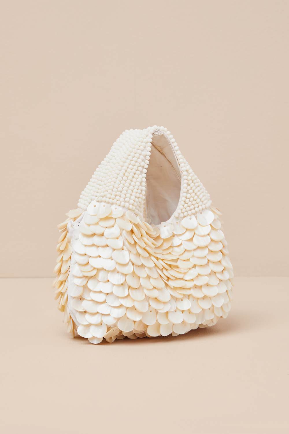 Alaiza Cream Beaded Shell Handbag