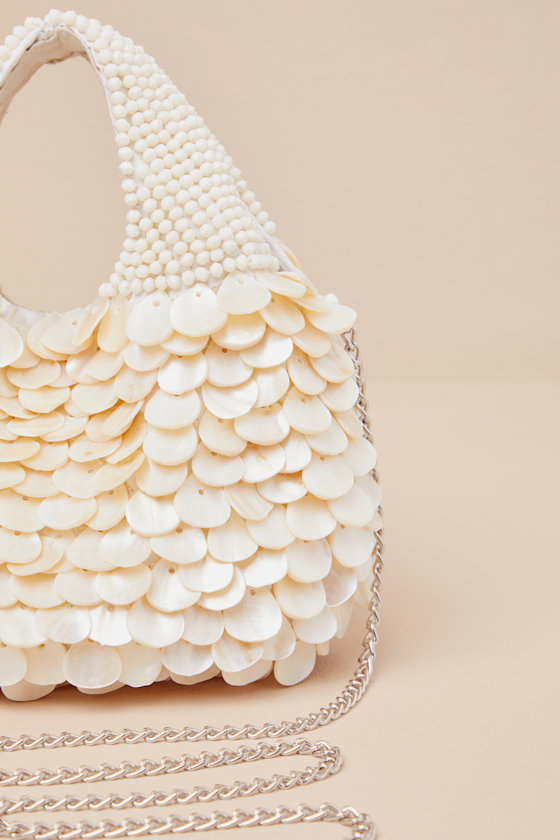 Alaiza Cream Beaded Shell Handbag - thumbnail 6