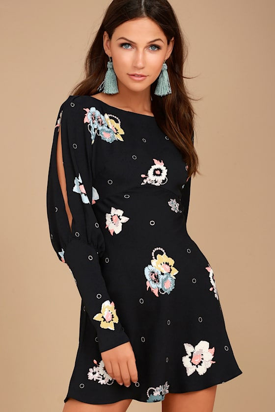 free people black dress with flowers