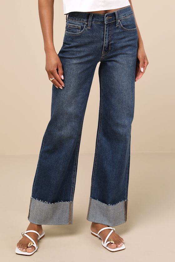 Tamilia Dark Wash Mid-Rise Cuffed Denim Jeans 4