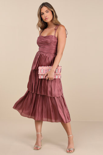 Tennon Dusty Rose Plisse Tiered Midi Dress 2