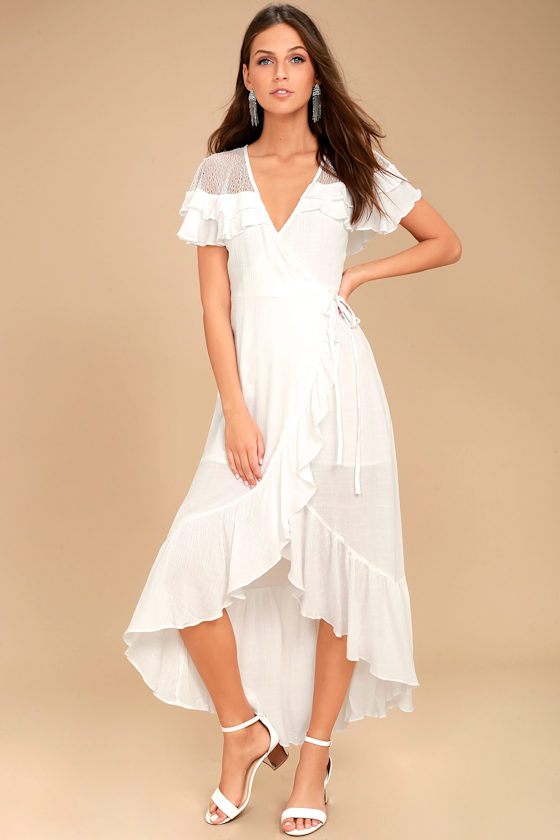 white high low wrap dress