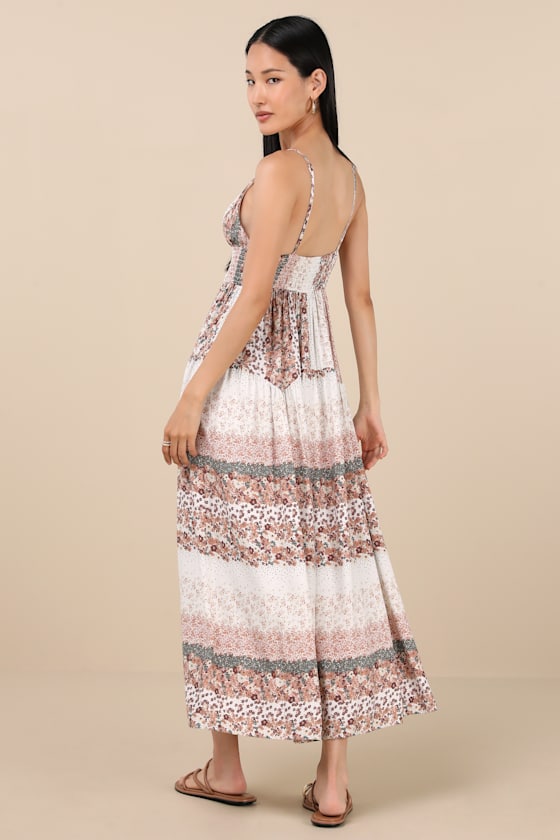 Lulus Aralline Ivory Boho Floral Sleeveless Maxi Dress In Multi