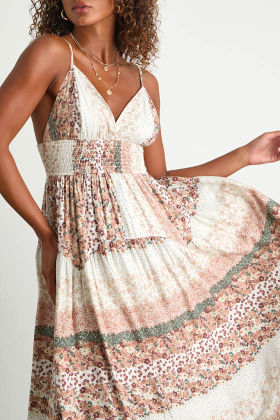 Ivory Boho Floral Dress - A-Line Maxi Dress - Sleeveless Sundress - Lulus