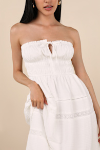 Sylvana White Textured Strapless Midi Dress 9