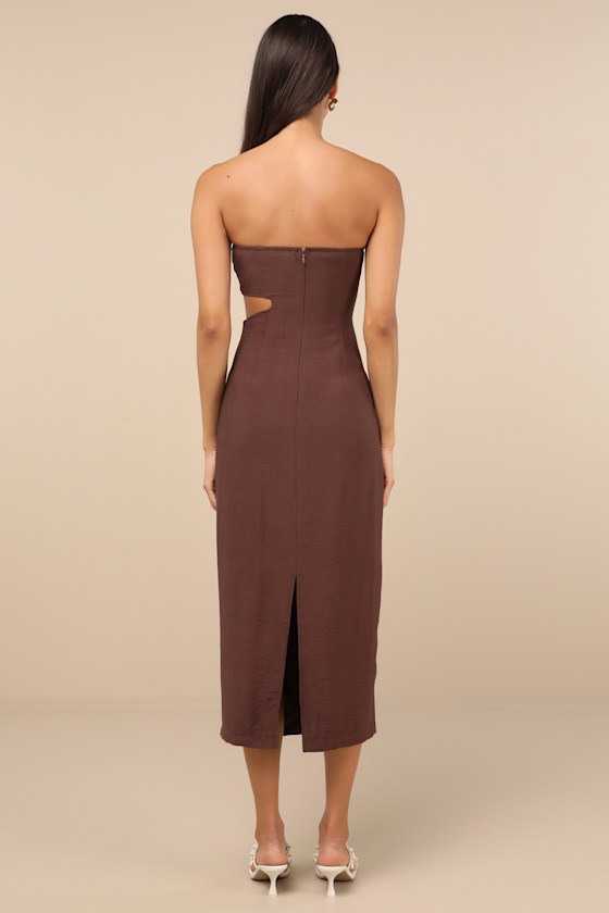 Lulus Zisel Brown Cutout Strapless Midi Dress In Brown