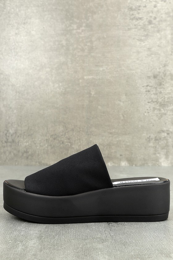 black platform slip on sandals