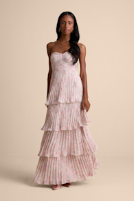 Seriously Sensational Blush Floral Strapless Tiered Maxi Dress 1