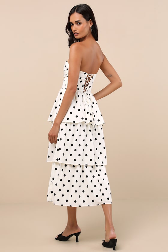 White Polka Dot Dress - Tiered Midi Dress - Polka Dot Midi Dress