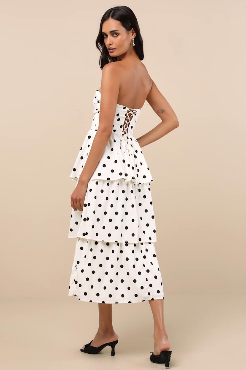 knee length dresses for ladies White Polka Dot Luna Midi Dress main image 1