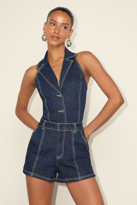 Dark Wash Denim Shorts - High-Rise Shorts - Seamed Denim Shorts