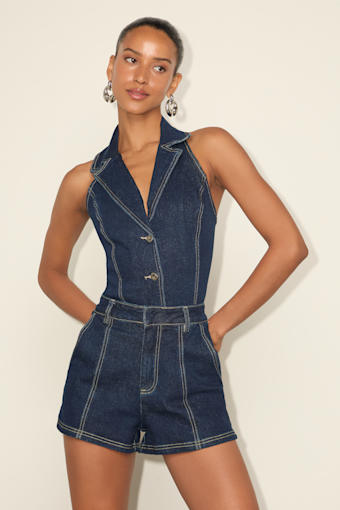 Lyris Dark Wash Denim High-Rise Shorts 1