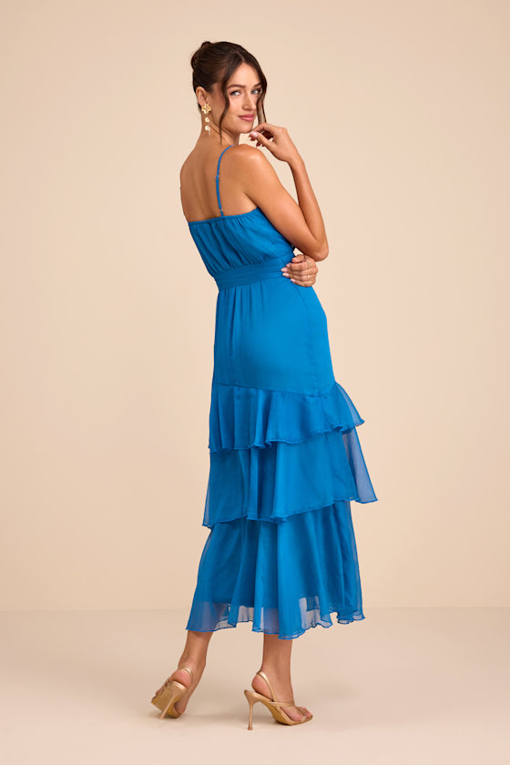Ashanti Bright Blue Surplice Tiered Midi Dress 6