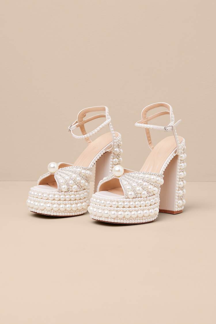 Astrella White Pearl Rhinestone High Heel Sandals