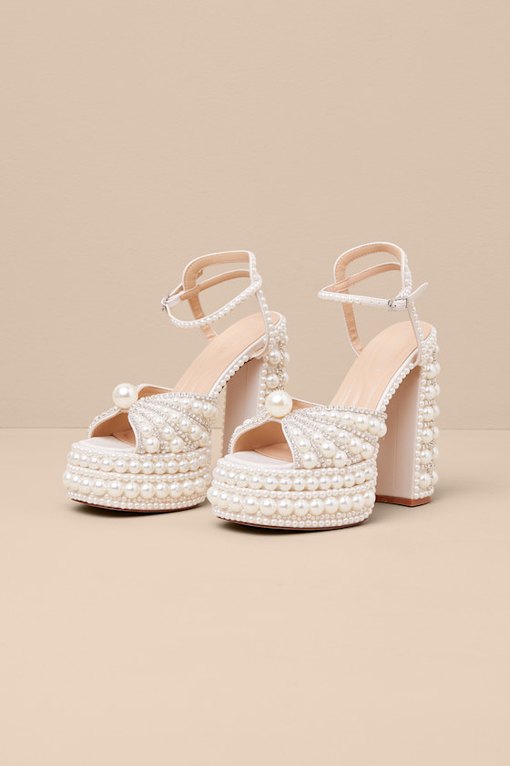Astrella White Pearl Rhinestone High Heel Sandals 2
