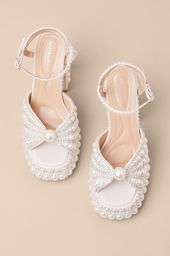 Astrella White Pearl Rhinestone High Heel Sandals - thumbnail 4