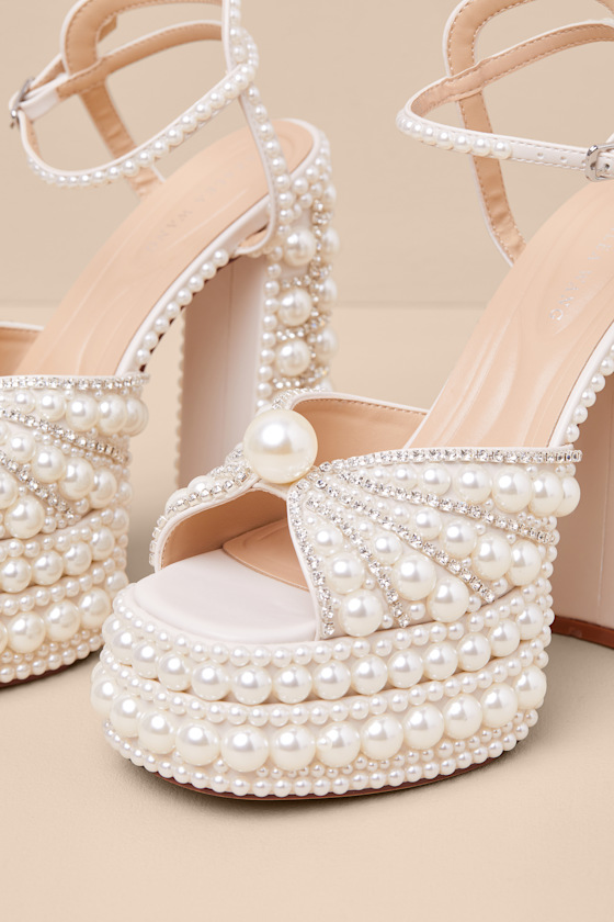 Astrella White Pearl Rhinestone High Heel Sandals - thumbnail 5
