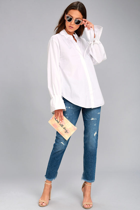 J.O.A. Sweet Magnolia White Long Sleeve Button-Up Top 1