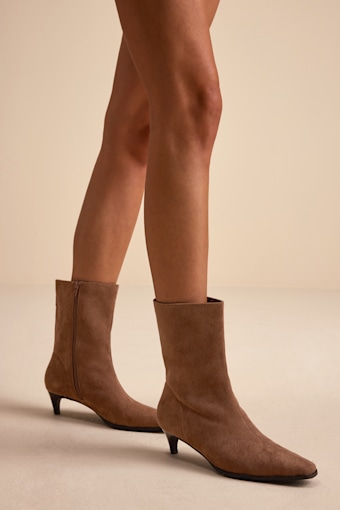 Carla Mocha Mousse Suede Kitten Heel Mid-Calf Booties 1