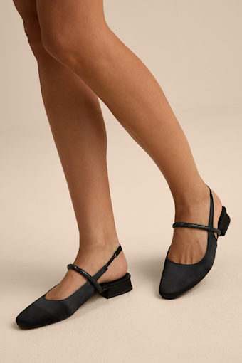 Clea Black Satin Rhinestone Slingback Flats 1