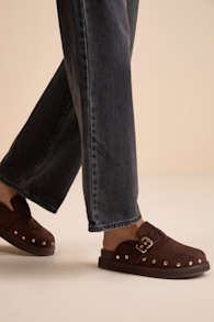 Tripoli Coffee Suede Studded Slide-On Clogs 1