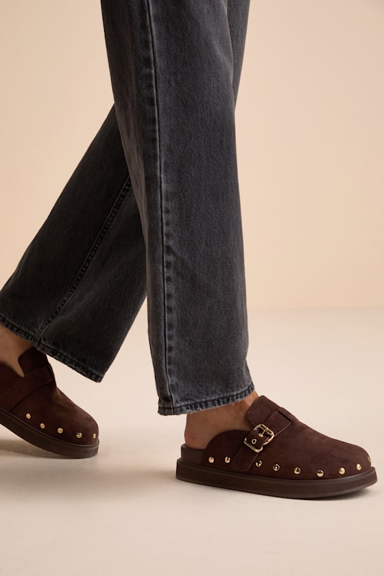 Tripoli Coffee Suede Studded Slide-On Clogs 1