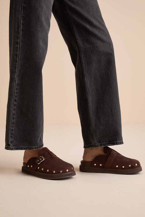 Tripoli Coffee Suede Studded Slide-On Clogs - thumbnail 3