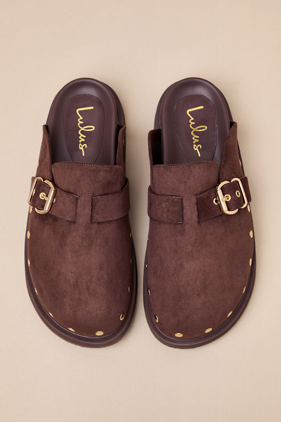 Tripoli Coffee Suede Studded Slide-On Clogs - thumbnail 4