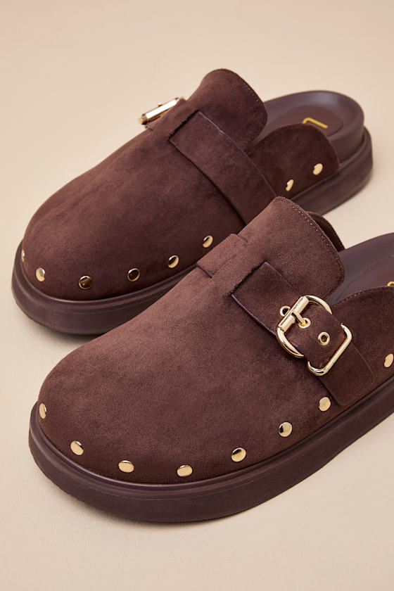Tripoli Coffee Suede Studded Slide-On Clogs - thumbnail 5