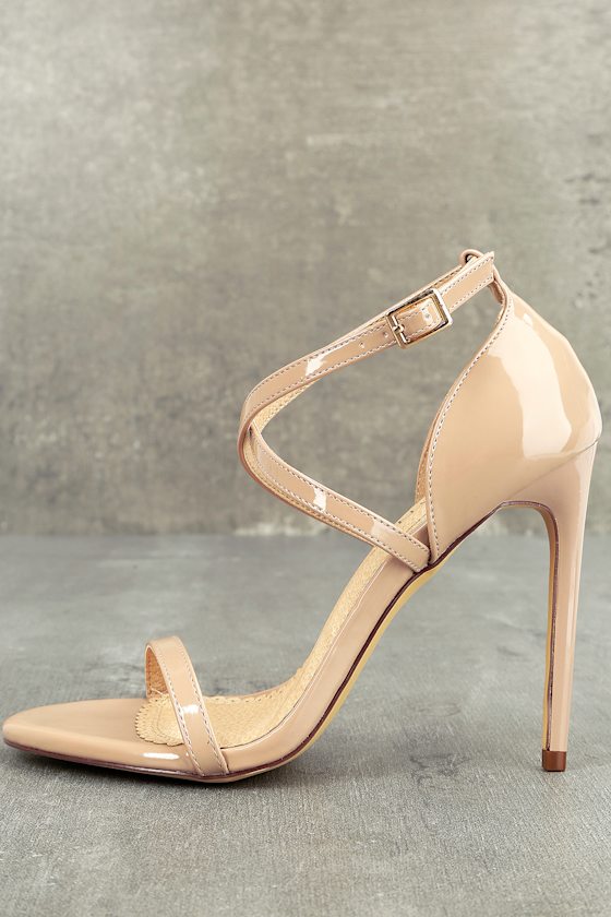 Trixy Nude Patent Ankle Strap Heels 1