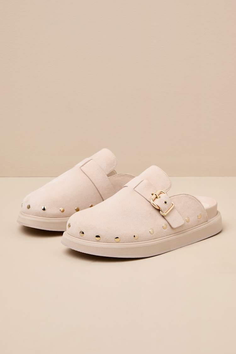 Tripoli Sand Suede Studded Slide-On Clogs